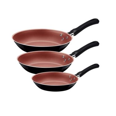 Imagem de Jogo de Frigideiras Tramontina Caribe Antiaderente Starflon Max e Externo de Poliéster Preto 03 Peça Tramontina