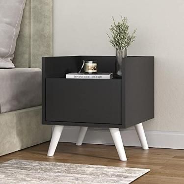 Imagem de Mesa de Cabeceira 40 cm com Pés Retrô Multimóveis Mp4041 Preta/branca
