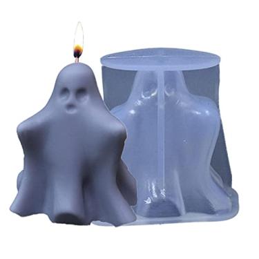 Imagem de vela silicone fantasma, escultura fantasma assustador 3D fundição Halloween feito à mão resina para fazer velas artesanato faça você mesmo sabão, bolo chocolate, cera abelha