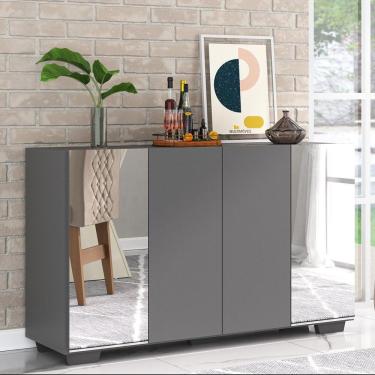 Imagem de Aparador Buffet com Espelho e Pés Quadrados Vegas Multimóveis Grafite/Preto