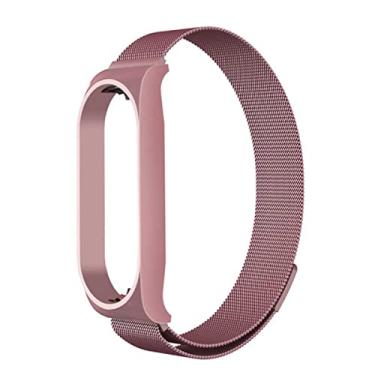 Imagem de Pulseira Metal Estilo Milanês Magnética Regulável Compatível com Xiaomi Mi Band 7 (Rosê)