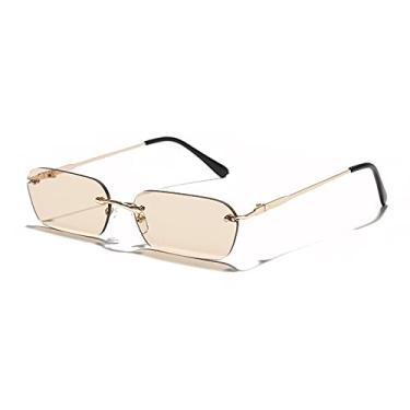 Imagem de Óculos de Sol Retangular Sem Aro Feminino UV400 Óculos de Sol de Condução Masculino Cor Clara Acessórios de Verão Quadrado Tamanho Pequeno, 4, A