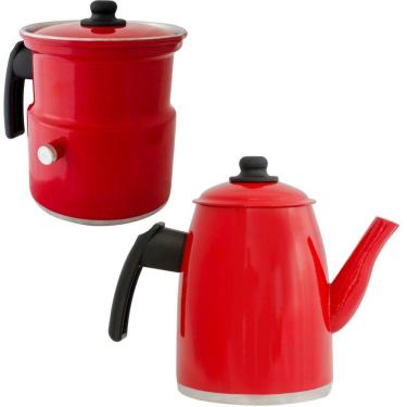 Imagem de Kit Leiteira E Bule Gulê Em Alumínio 2 Peças Vermelho