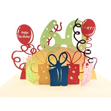 Imagem de iGifts And Cards Happy 60th Birthday With Presents Cartão de felicitações 3D pop up - Incrível, bonito, divertido, único, celebração, marido, esposa, melhor amigo, BFF