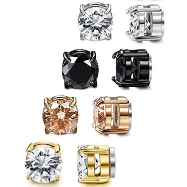 Imagem de YZstyle 4 pares de brincos magnéticos de aço inoxidável para homens e mulheres CZ ímã não perfurado conjunto de brincos 8 mm, Aço inoxidável, Zircônia cúbica