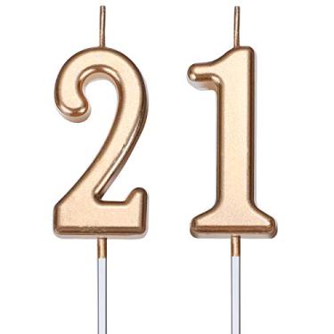 Imagem de Velas de aniversário de 21 anos número de bolo velas de feliz aniversário decoração de topo para aniversário de casamento, aniversário de casamento, celebração de lembrancinha, ouro champanhe
