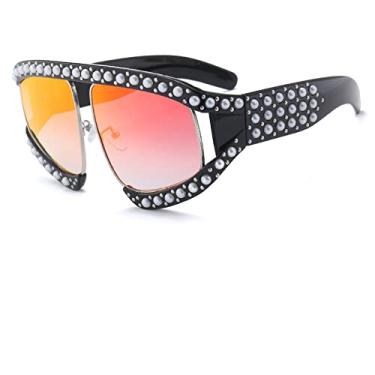 Imagem de Óculos de sol femininos transparentes irregulares, designer de moda, óculos de grandes dimensões, óculos de sol femininos populares, armação grande, C4 preto vermelho, tamanho único