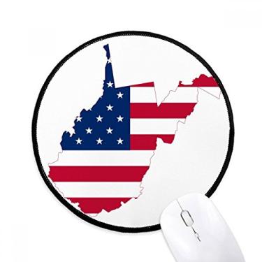 Imagem de DIYthinker Virginia USA Mapa Oeste Estrelas Listras Bandeira Forma Mouse Pad Desktop Escritório Tapete Redondo para Computador