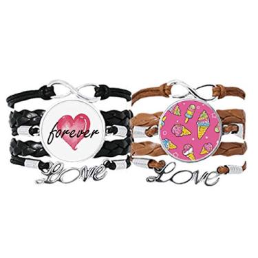 Imagem de DIYthinker Pulseira Star Pink Sugar Picolé Sorvete Pulseira Alça de Mão Corda de Couro Forever Love Pulseira Conjunto Duplo, Não se candidatar