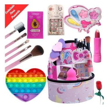 Kit de maquiagem infantil para meninas, conjunto completo de malas