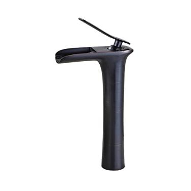 Imagem de LIDON Torneira de pia do banheiro Torneira de vaidade Alça única um furo Torneira de banheiro Torneiras de banheiro para pia 1 furo Torneira de cachoeira de latão antigo Torneira preta do banheiro, antigo A (cor: preto B)