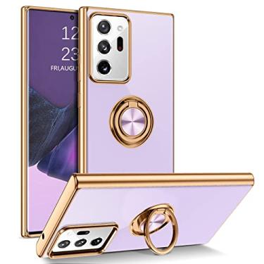 Imagem de BENTOBEN Capa protetora para celular compatível com Samsung Galaxy Note 20 Ultra com suporte de anel de 360°, à prova de choque, fina, suporte magnético, feminino, masculino, para Note20 Ultra de 6,1 polegadas, roxa/dourada