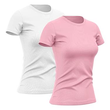 Imagem de Kit 2 Camisetas Feminina Dry Básica Lisa Proteção Solar UV Térmica Camisa Blusa, Tamanho M