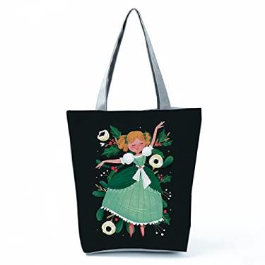 Imagem de Bolsas femininas afro douradas impressas bolsa de ombro moda bonita bolsa de compras ecológica portátil bolsa de praia de alta capacidade bolsa prática, Hl0485