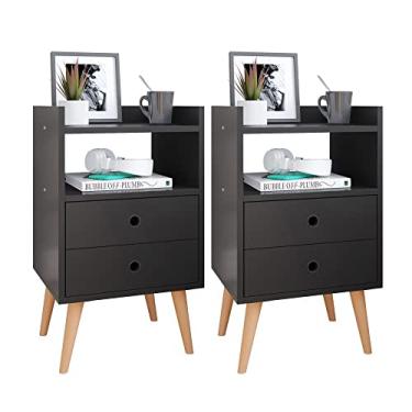 Imagem de Conjunto Quarto Casal Kit 2 Mesas de Cabeceiras Canto Lateral Cama Mesinha Com Gaveta Nicho - Preto - RPM