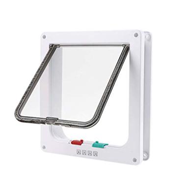 Imagem de Tehaux Porta de animal de estimação com aba controlável interior exterior porta de entrada para gatos compatível com gatos pequenos cães filhotes suprimentos para animais de estimação (branco, tamanho GG)
