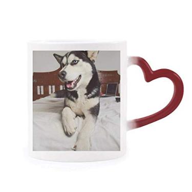 Imagem de Caneca de grés sensível ao calor com imagem de animal para quarto de cachorro vermelha que muda de cor