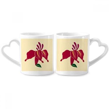 Imagem de Conjunto de canecas de porcelana para casal com pintura de cultura japonesa e alça de coração