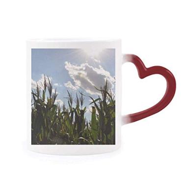 Imagem de Caneca branca sensível ao calor azul céu nuvens copo de grés que muda de cor vermelha