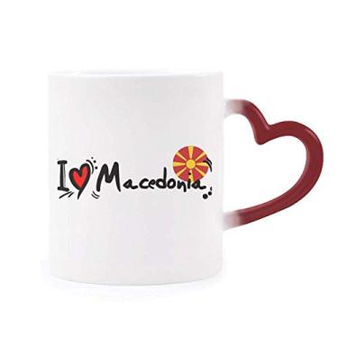 Imagem de I Love Macedônia Bandeira de Palavra Love Ilustração Coração Sensível ao Calor Caneca de Grés Mudança de Cor Vermelha