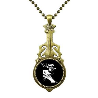 Imagem de DIYthinker Colar com estampa preta de esqui de inverno com pingente de música de guitarra antiga