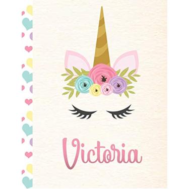 Imagem de Victoria: Personalized Unicorn Primary Handwriting Notebook For Girls With Pink Name - Dotted Midline Handwriting Practice Paper - Kindergarten to ... - Grades K-2 Composition School Exercise Book