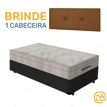 Imagem de Box Solteiro Preta + Cabeceira Painel Iris Marrom + Colchão De Molas AirTech SpringPocket 88cm