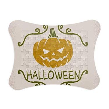 Imagem de Moldura de quebra-cabeça Halloween com estampa de desenho de abóbora e enfeite de quebra-cabeça