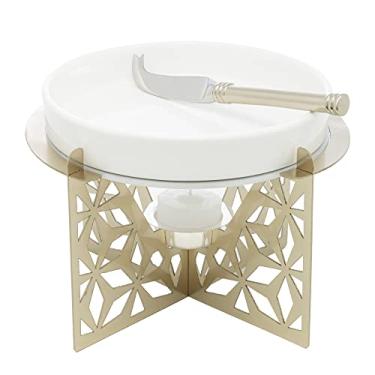 Imagem de Rechaud de Cerâmica com Suporte de Aço Inox e Faca Garden Champanhe 17cm x 17cm x 14cm - Wolff