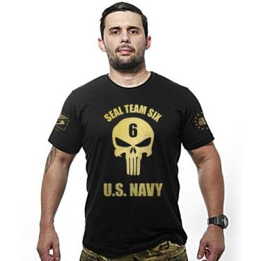 Imagem de Camiseta Militar Punisher Seal Team Six Us Navy Gold Line Preto