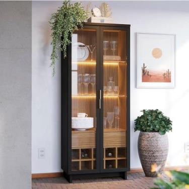 Imagem de Cristaleira 2 Portas 1 Gaveta com Adega Guanabara Móveis Preto Fosco/Noce Milano