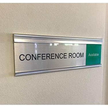 Imagem de Moderno, cetim, alumínio, suporte de placa de identificação deslizante para sala de conferências, 20 x 5 cm