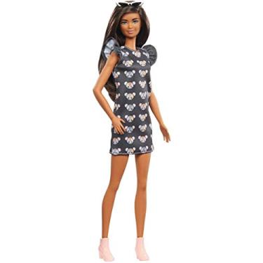 Imagem de Boneca Barbie Fashionistas - 140 Cabelo Longo Morena Vestido estampado Rato