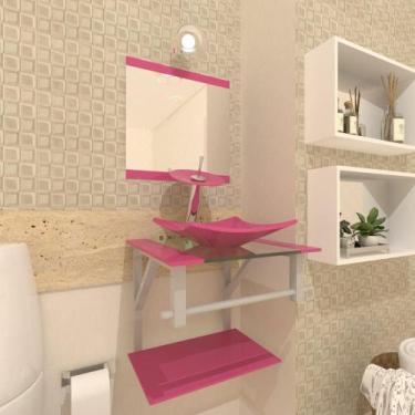 Imagem de Gabinete De Vidro Para Banheiro 40cm Torneira Cascata Rosa - Cubas E G