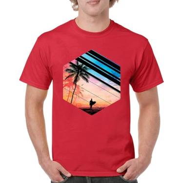 Imagem de Camiseta masculina Surfer Paradise Vintage Ocean Summer Surfing Wave Vacation Sea Beach Surfboard Peddle Boarding, Vermelho, P
