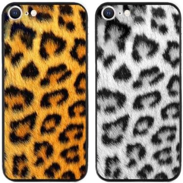 Imagem de 2 peças de capa de telefone traseira de silicone em gel TPU com estampa de leopardo para Apple iPhone todas as séries (iPhone 7 / iPhone 8)