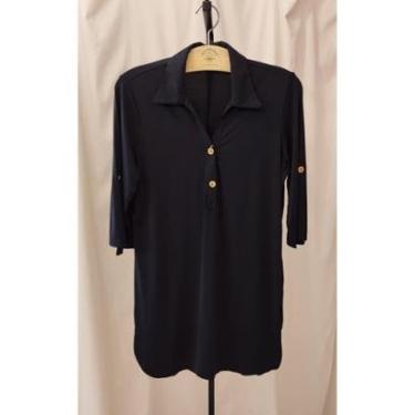 Imagem de Camisa saída de praia, chemise, manga 3/4, com botões, tecido biodegradável, na cor preta-Feminino