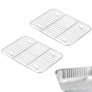 Imagem de Linkidea Pacote com 2 prateleiras de aço inoxidável compatíveis com Stock Your Home, Stack Man, Nicole Home Collection Panelas descartáveis de metade do tamanho, grade segura para forno de 24,4 cm x