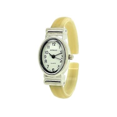 Imagem de Wincci Relógio feminino elegante com pulseira de acrílico, mostrador branco, caixa oval, Bege, Moderno