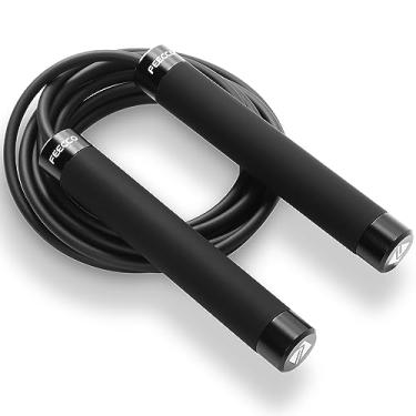 Imagem de FEECCO Corda de pular pesada de 1/2 lb para boxe, cardio, treino de crossfit, cordas de aço de comprimento ajustável de 8 a 3,4 m, com rolamentos de esferas e alças de metal, adequado para homens e mulheres