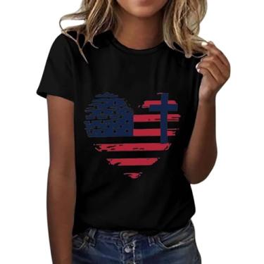 Imagem de 4th of July Shirts Women America Shirts Stars Stripes Cute Shirts USA Flag Tops Camiseta Verão, Preto, G