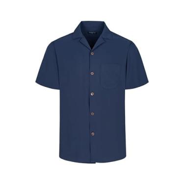 Imagem de Camisetas masculinas havaianas de manga curta com ajuste regular floral, Azul-marinho 367, 3G