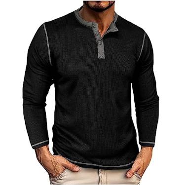 Imagem de Camisetas masculinas colorblock slim túnica camiseta masculina manga longa gola tartaruga verão outono 2024, F-352 Preto, G