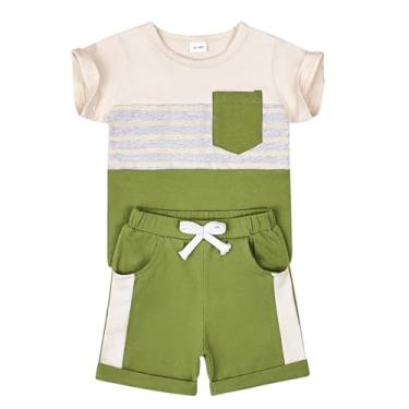 Imagem de FOCUTEBB Conjunto de roupas infantis para meninos e meninos, roupas de verão, patchwork, manga curta, conjunto de roupas de verão 12M-4T, Verde, 18-24 Meses