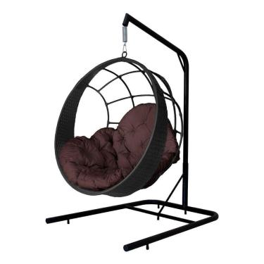 Imagem de Cadeira Balanço Ninho Suspenso C- Suporte E Almofada Impermeável Preto C- Marrom