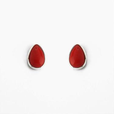 Imagem de Brinco Gota com Pedra Natural Prata 925 Coral