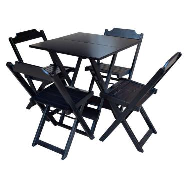 Imagem de Jogo De Mesa Dobrável Com 4 Cadeiras De Madeira Ideal Para Bar E Restaurante Preto