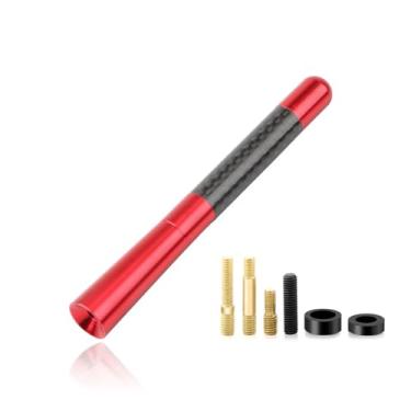 Imagem de Sylvil Antena curta para carro, substituição de antena de rádio de alumínio grosso de 12 cm, kit de antena de fibra de carbono com parafusos, suporte de teto AM/FM mastro de antena de recepção de