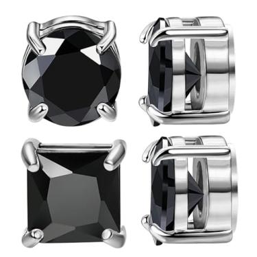 Imagem de NEWITIN 2 pares de brincos magnéticos de aço inoxidável para homens, brincos magnéticos masculinos, brincos sem piercing, unissex, brincos magnéticos de zircônia cúbica, brincos de diamante para