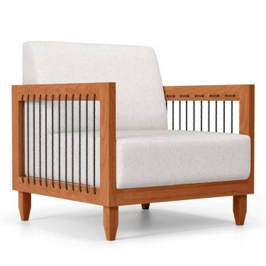 Imagem de Poltrona Decorativa Varanda Samoa Madeira Maciça Com Cordas Náutica Linho Natural - Desk Design